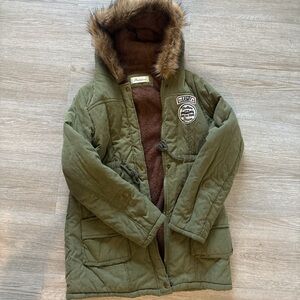Olive Parka with Faux Fur Trim